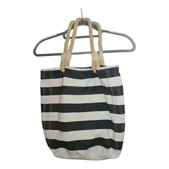 Getagadget Cape Cod Ma Tote Bag Purse Navy White Striped Rope Handles *READ* - Picture 2 of 16